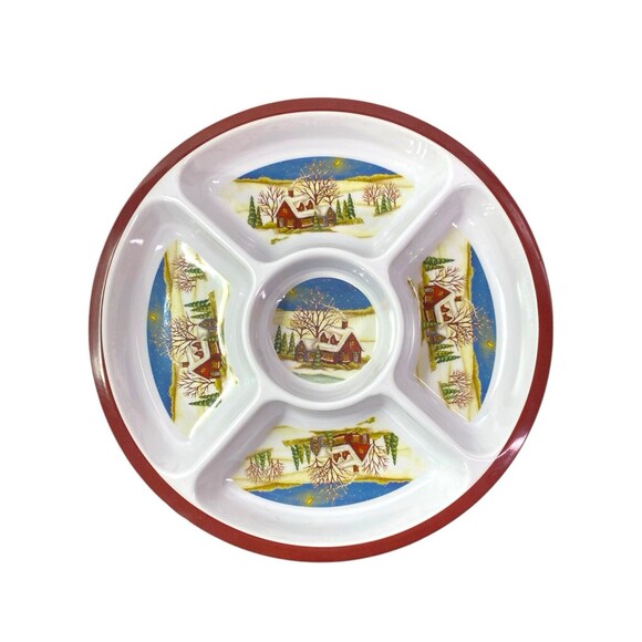 Christmas Winter Theme Divided Vegetable Chip Dip PARTY TRAY Melamine - Picture 7 of 11